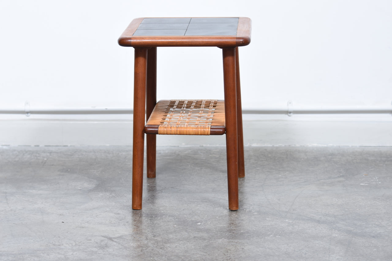 Teak side table with tiled top