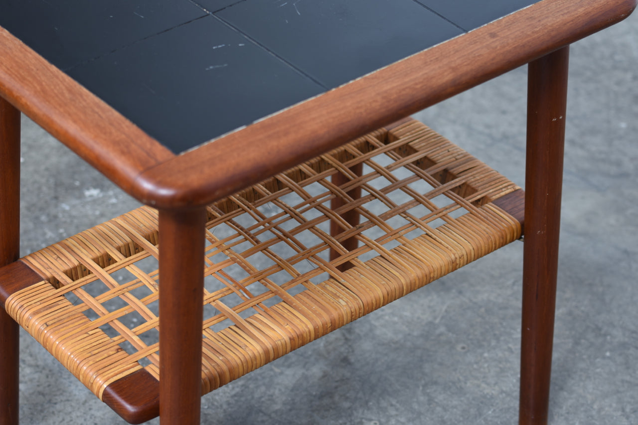 Teak side table with tiled top