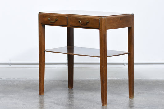 1950s beech side table with drawers