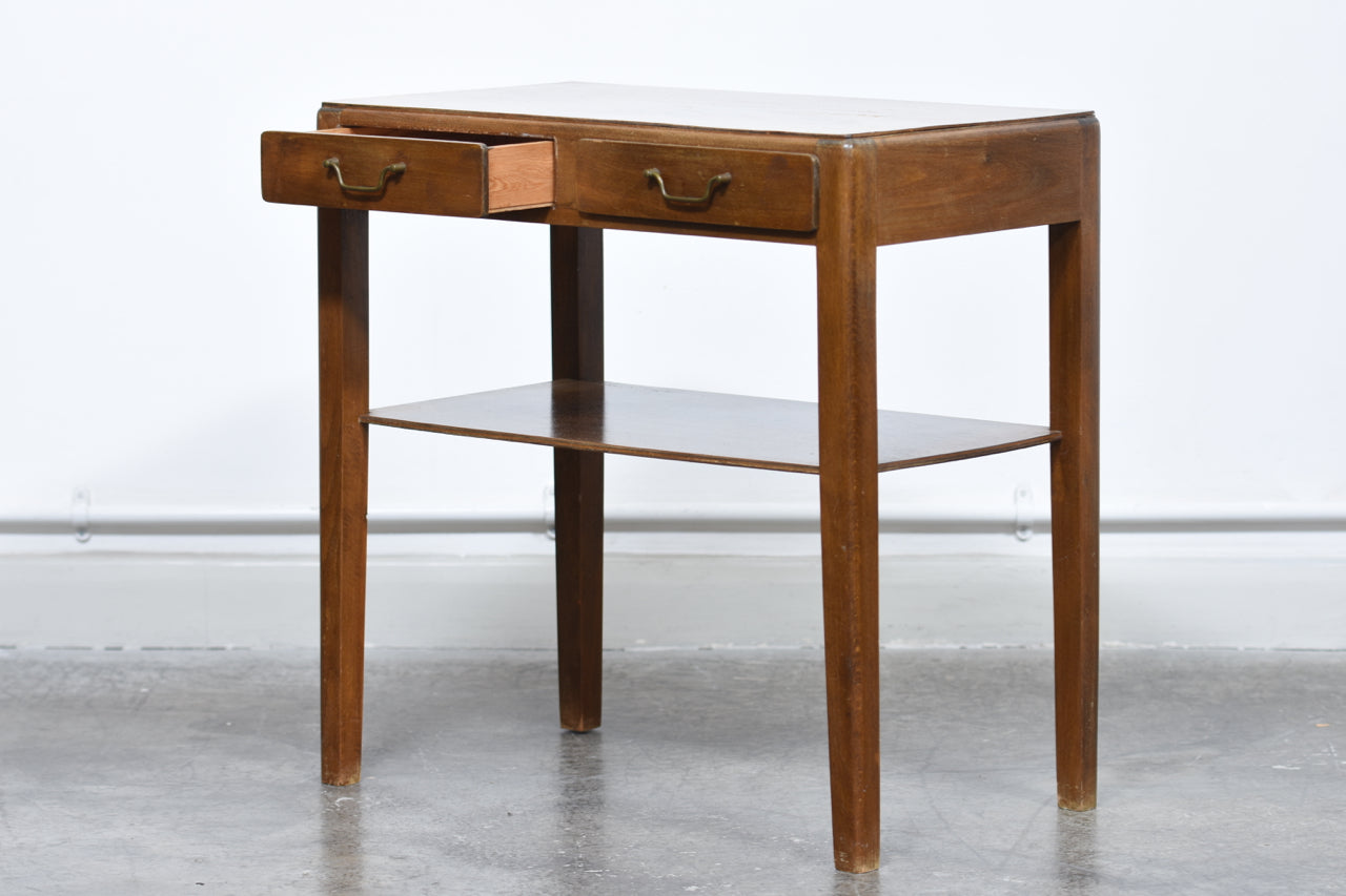 1950s beech side table with drawers