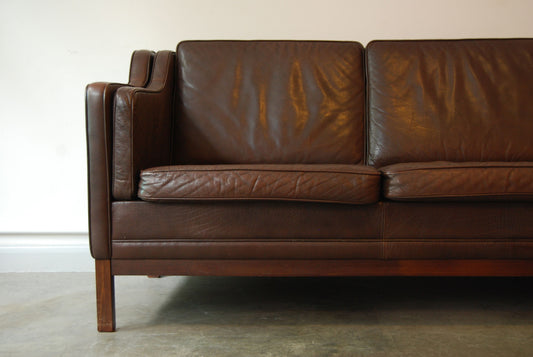 Three seat leather sofa in style of Mogensen