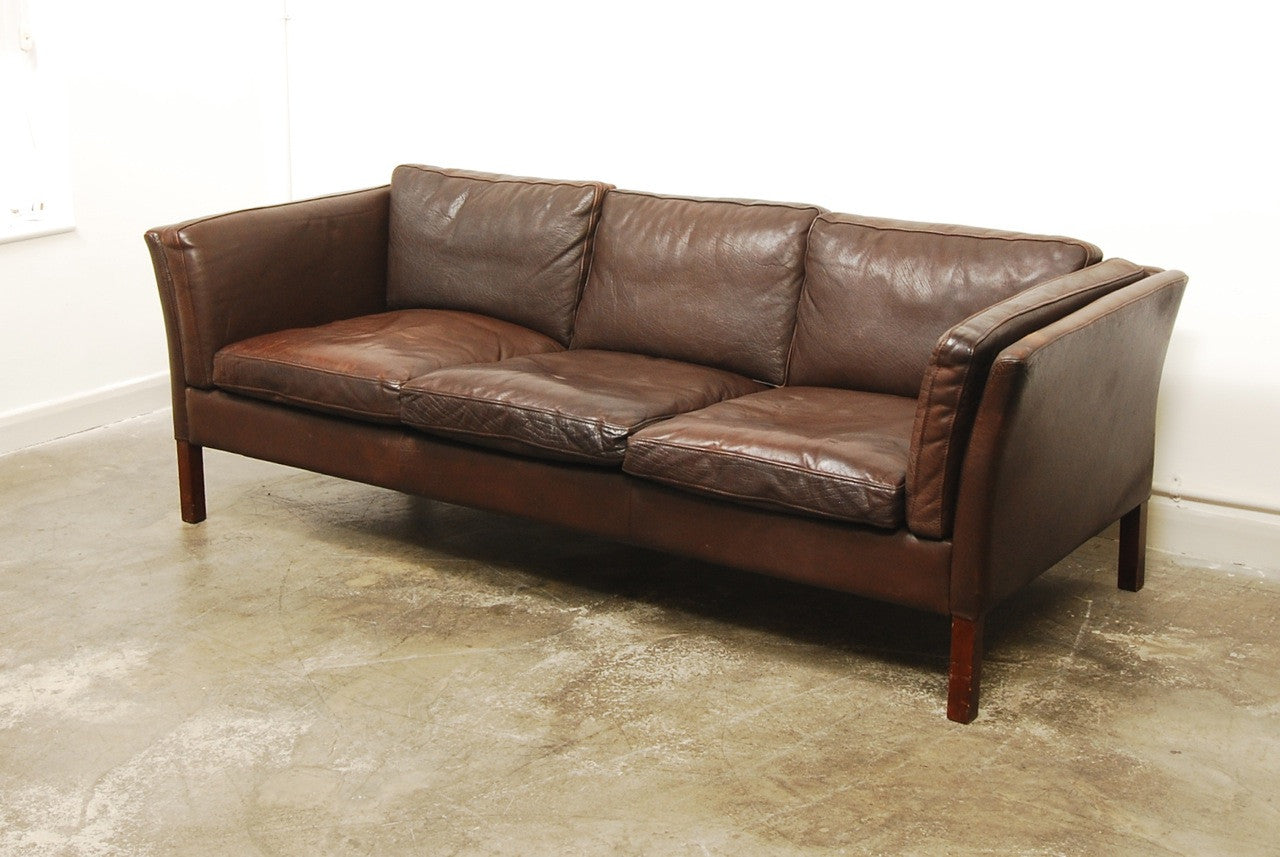 Chocolate brown leather sofa