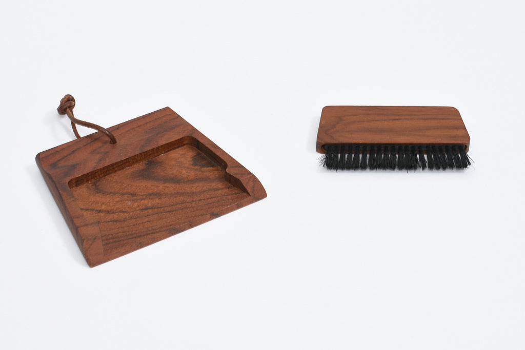 Solid teak brush and dust pan
