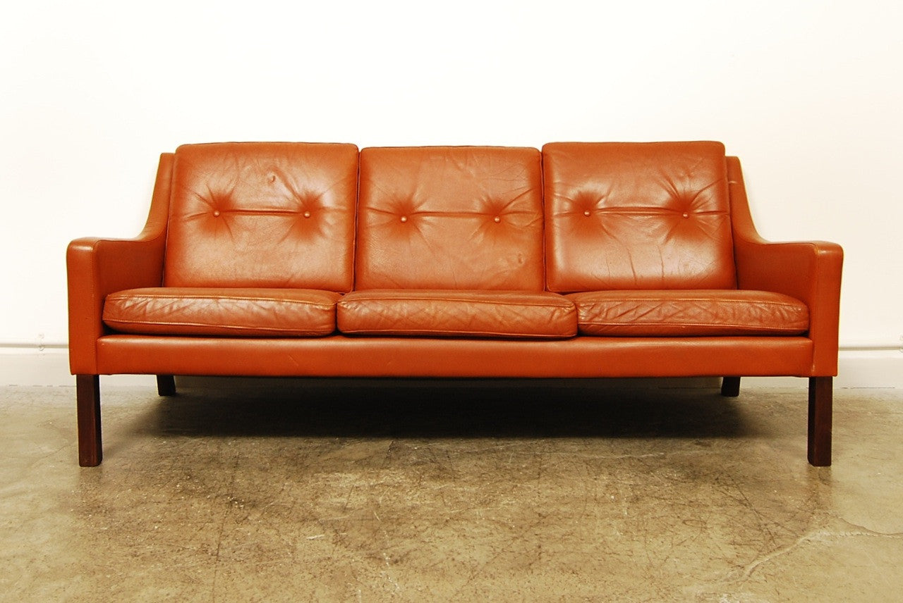 Cognac leather three seat sofa