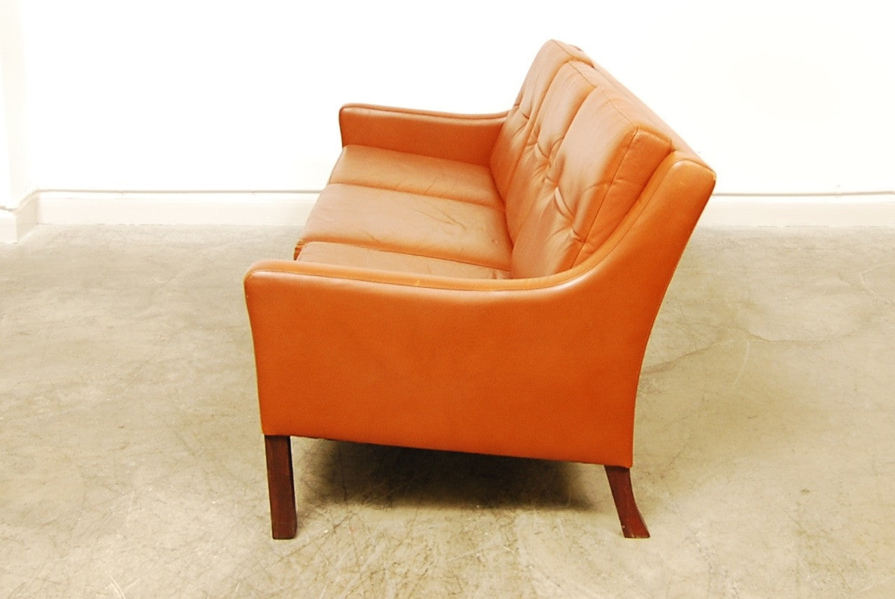 Cognac leather three seat sofa
