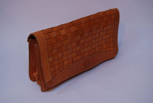 Vintage tan leather clutch purse