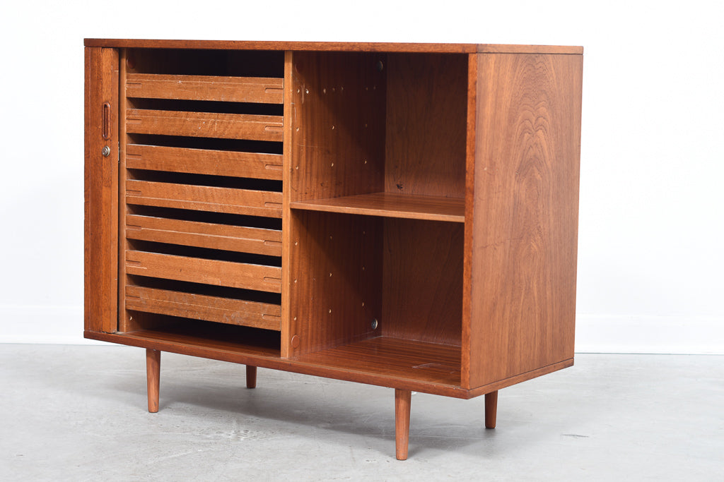 Teak storage unit with tambour door