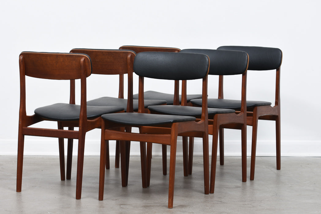 Set of six 1960s teak + vinyl dining chairs
