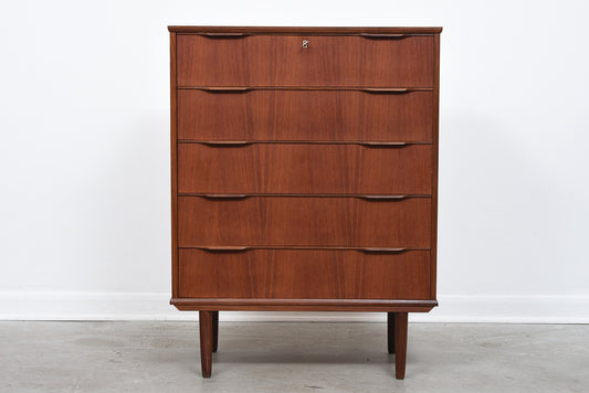 1960s teak chest of five drawers