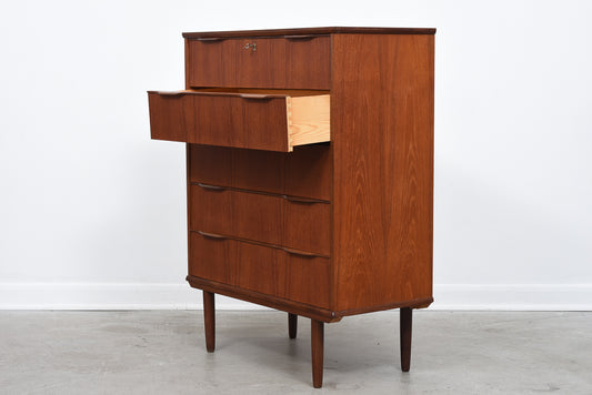 1960s teak chest of five drawers