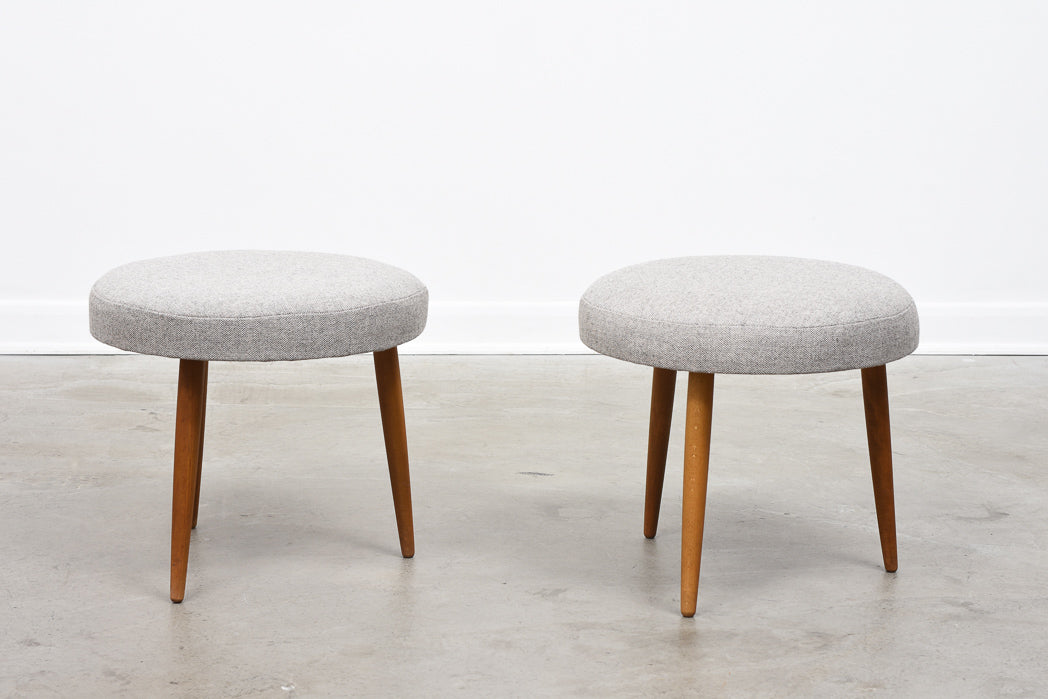 1960s foot stools with new wool upholstery