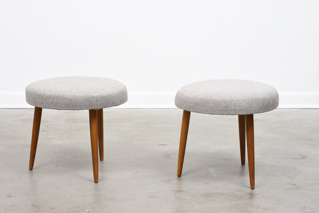 1960s foot stools with new wool upholstery