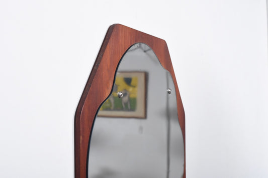 Oblong mirror on teak base