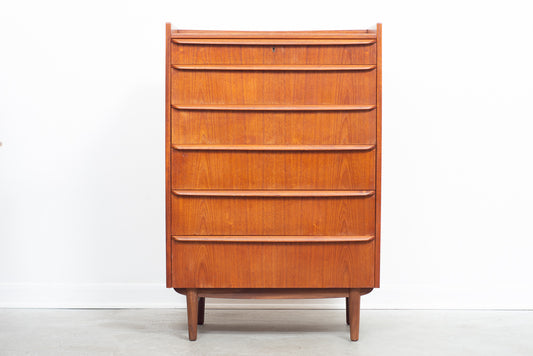 Large teak chest of six drawers