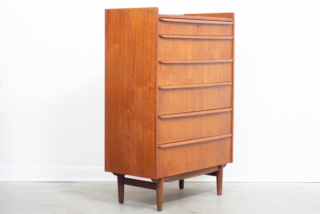 Large teak chest of six drawers