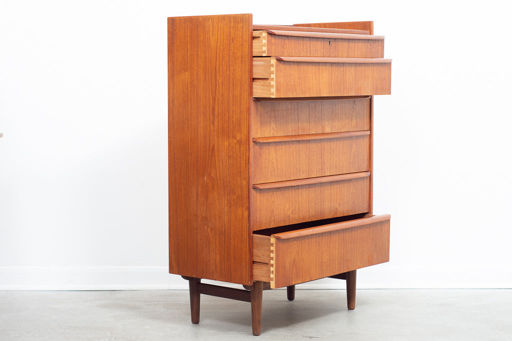 Large teak chest of six drawers