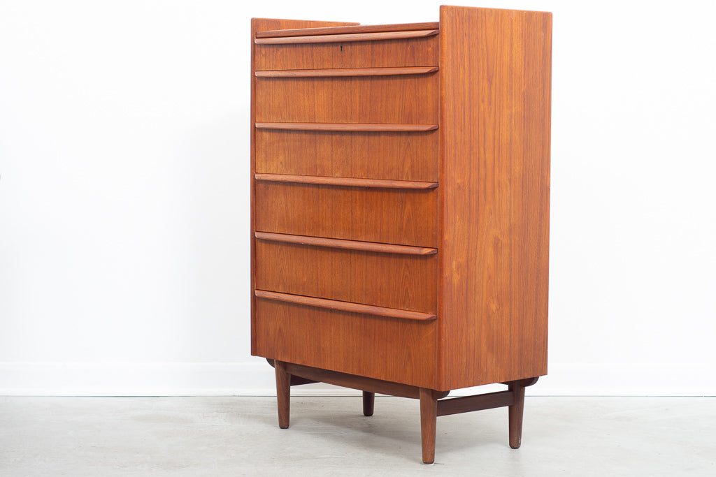 Large teak chest of six drawers