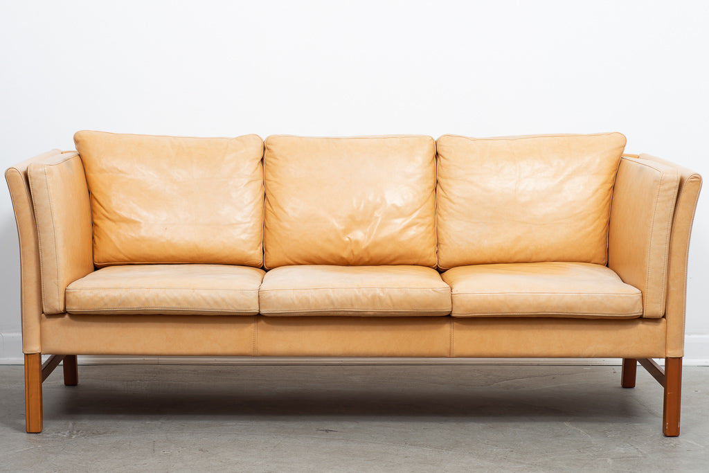 Tan leather Danish three seater