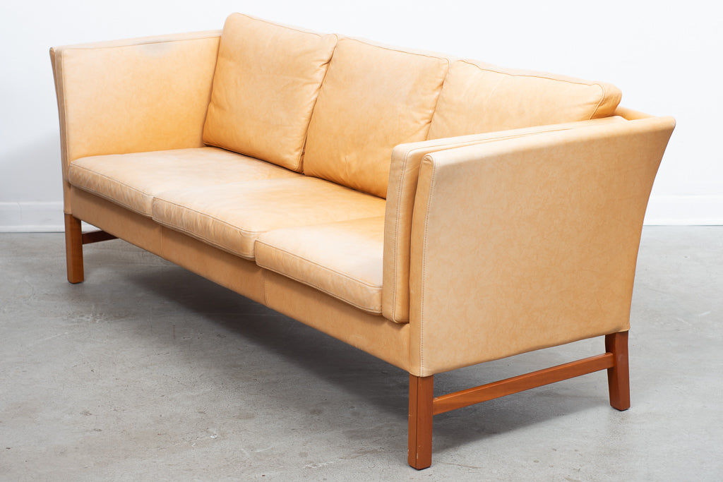 Tan leather Danish three seater