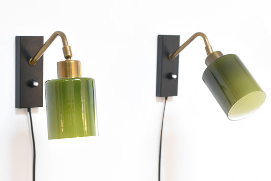 Pair of glass + brass wall lights by Fog & Mørup