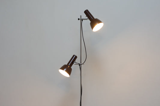 Twin-headed floor lamp with brown shades