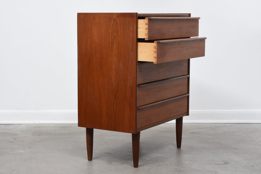 Teak chest of five drawers