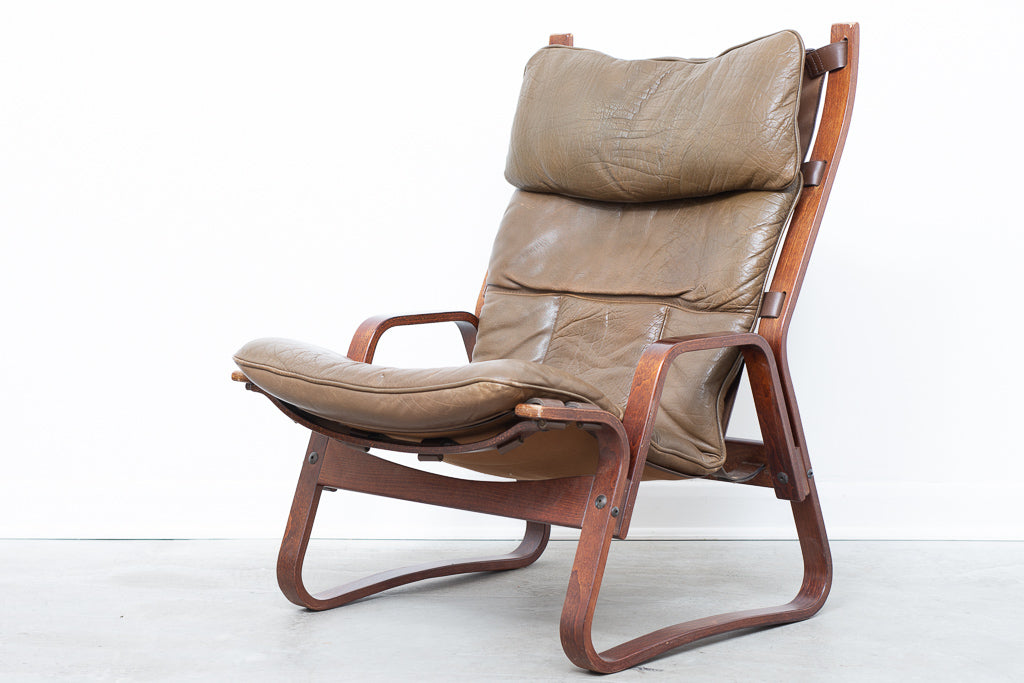 Beech + leather lounge chair