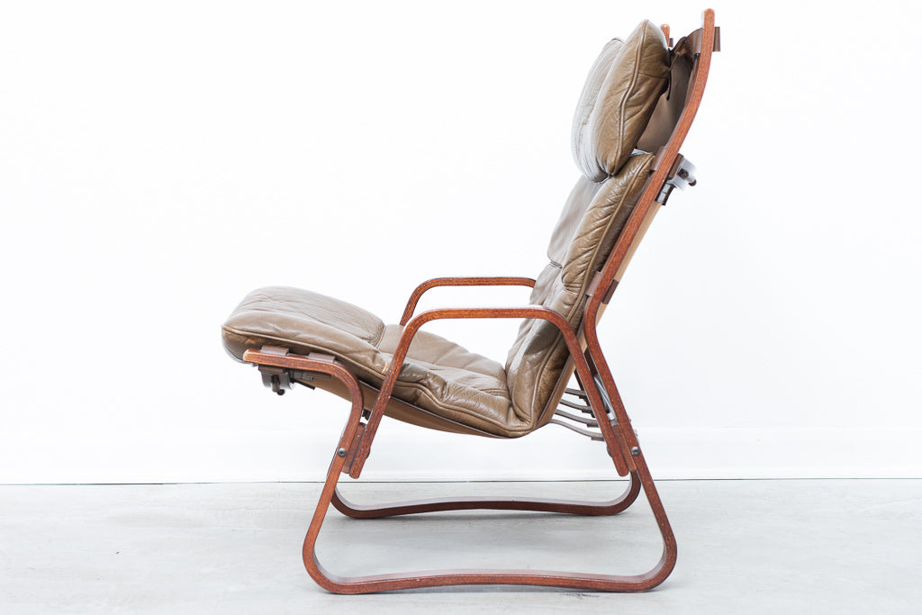 Beech + leather lounge chair