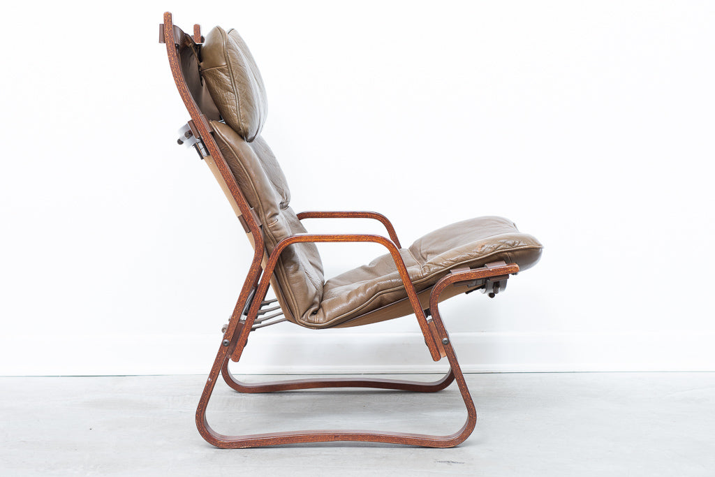 Beech + leather lounge chair