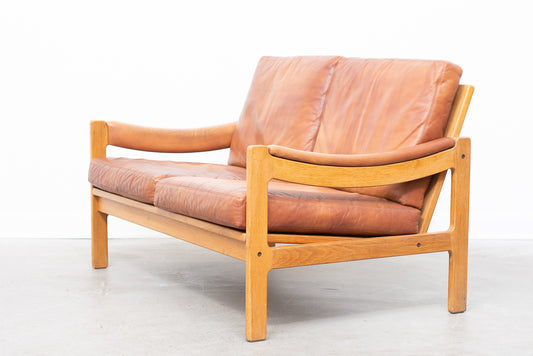 Two seat oak + leather sofa