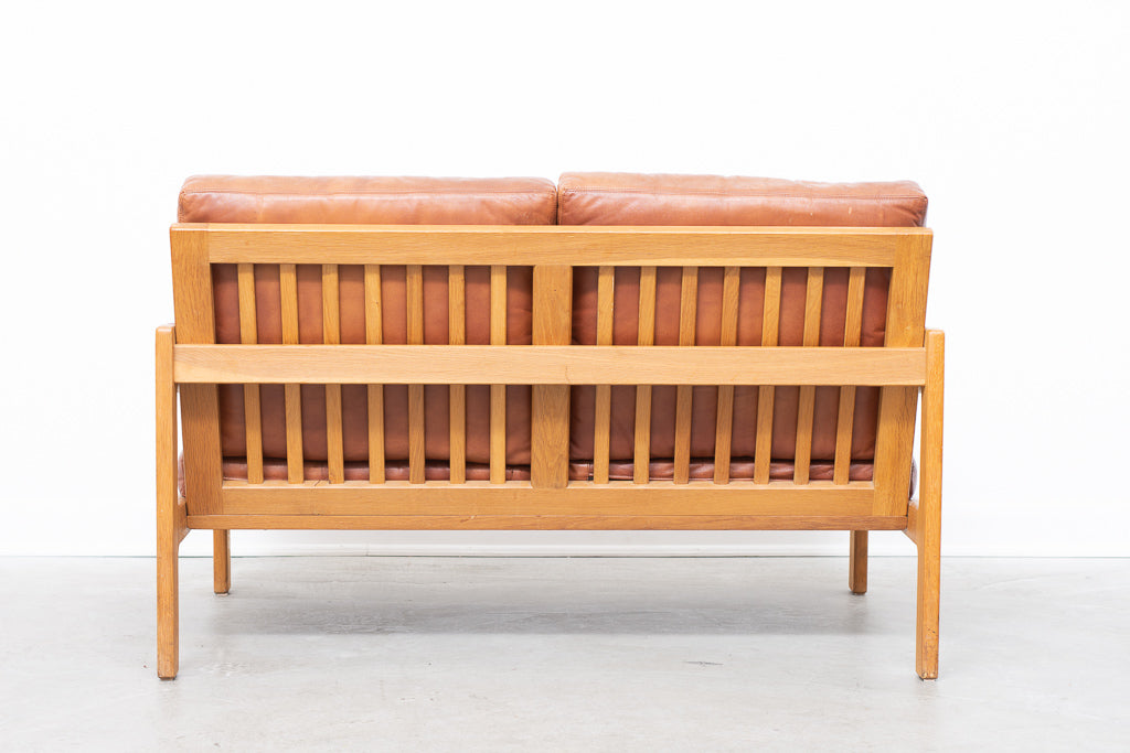 Two seat oak + leather sofa