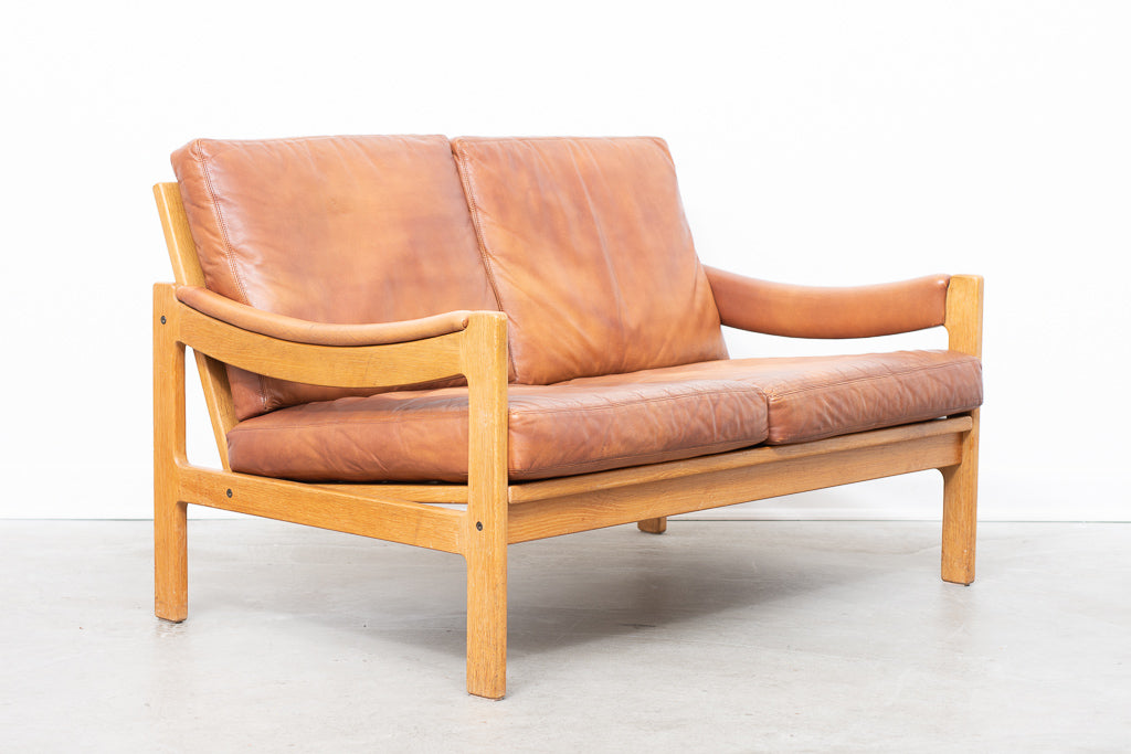 Two seat oak + leather sofa