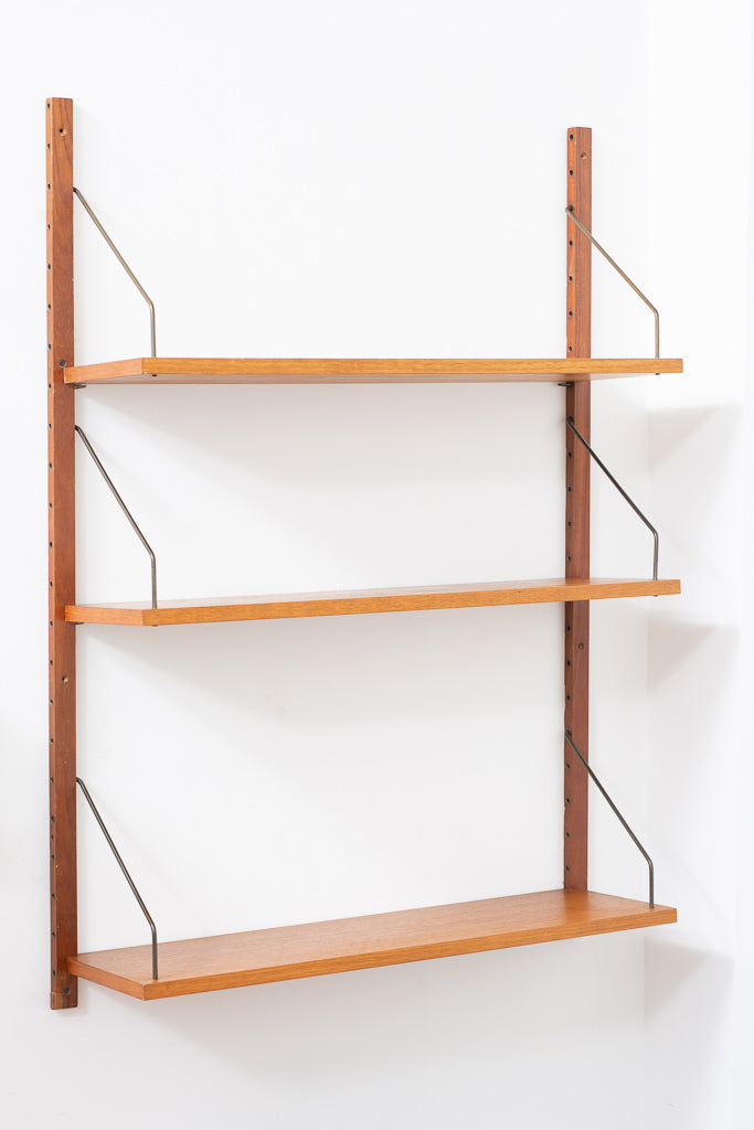 Single bay of three teak shelves