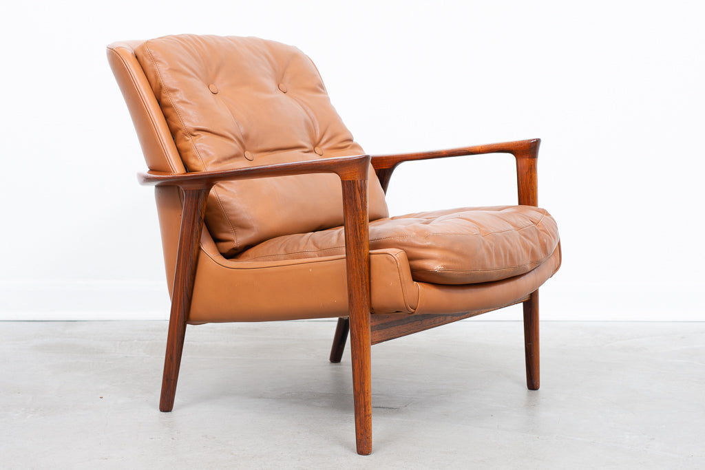 Two available: Rosewood and leather lounger by Inge Andersson