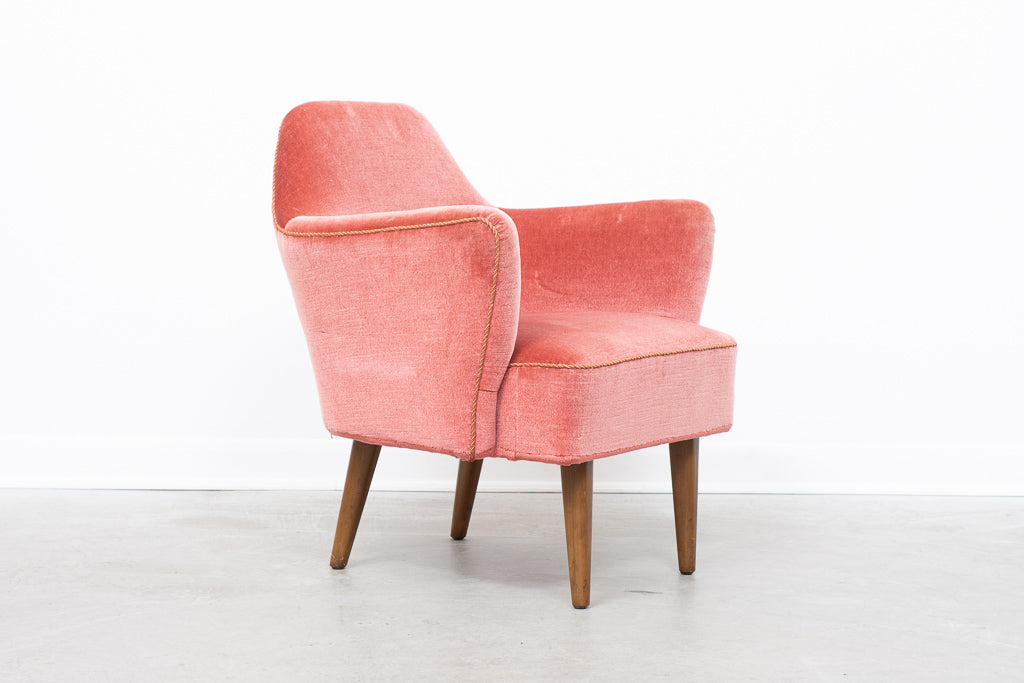 1950s rose velour lounge chair