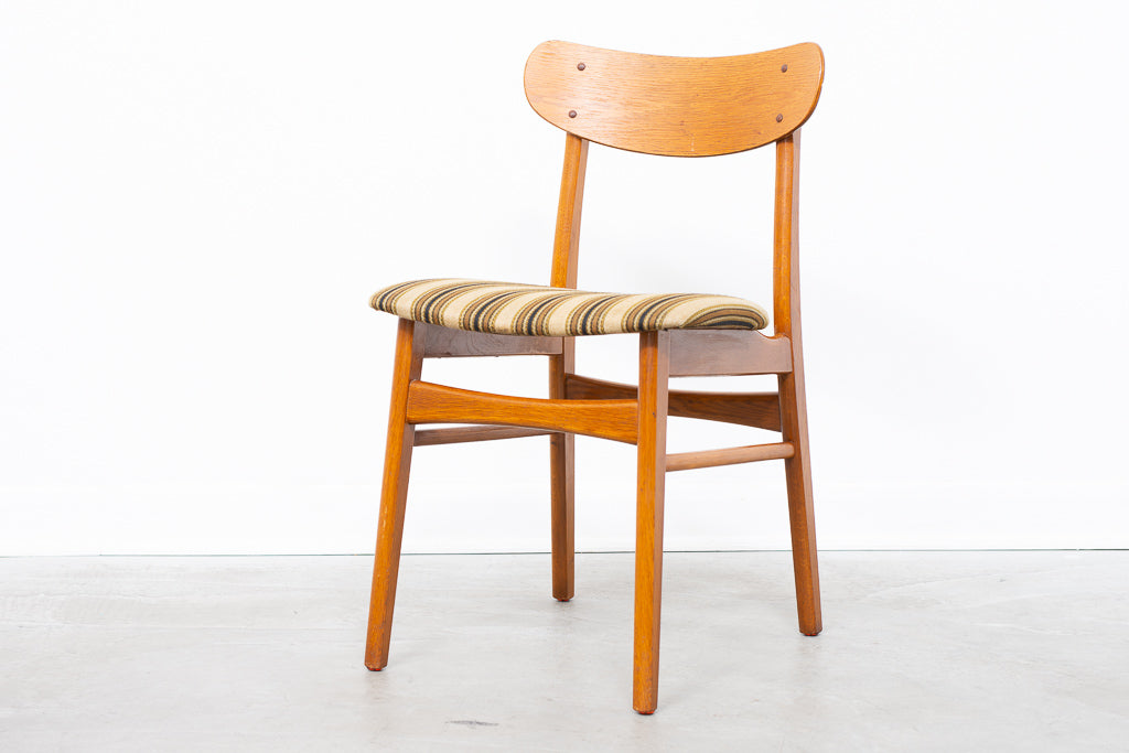 Six available: 1960s teak + oak dining chairs