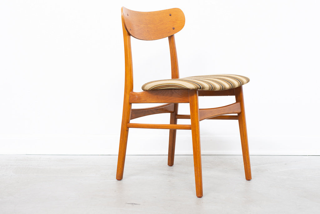 Six available: 1960s teak + oak dining chairs