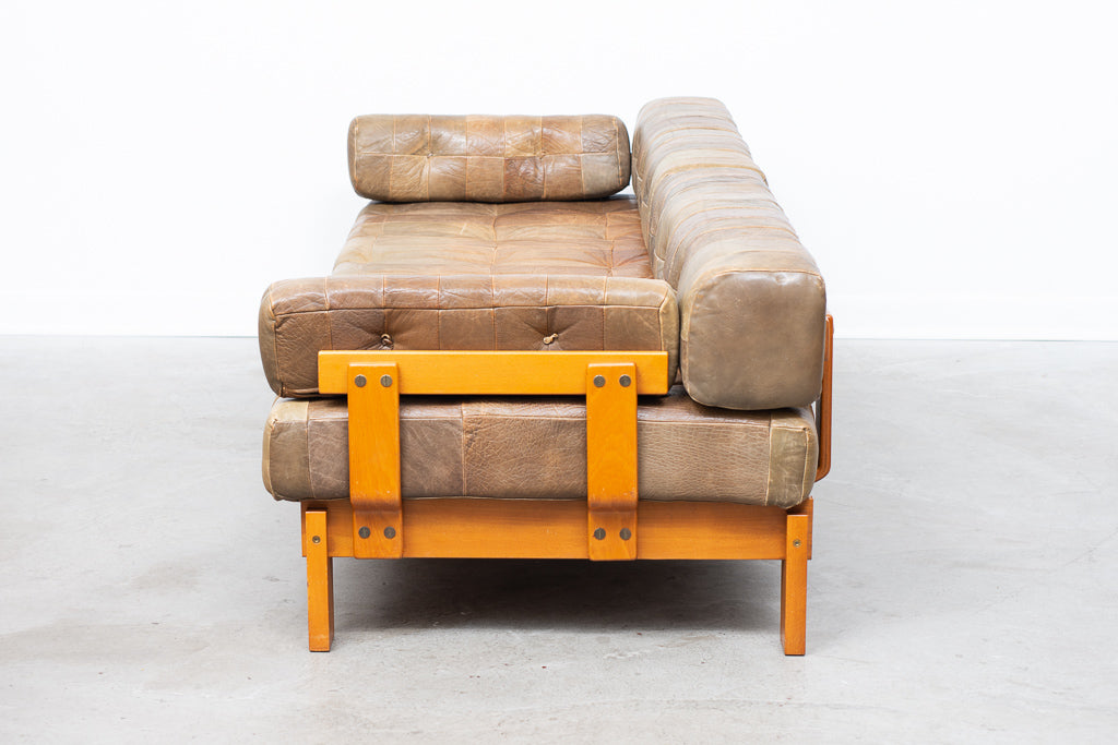 Beech + patchwork leather daybed