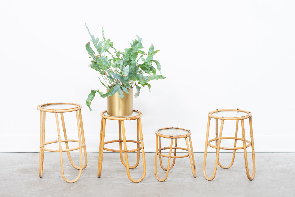 Vintage bamboo + glass plant stands