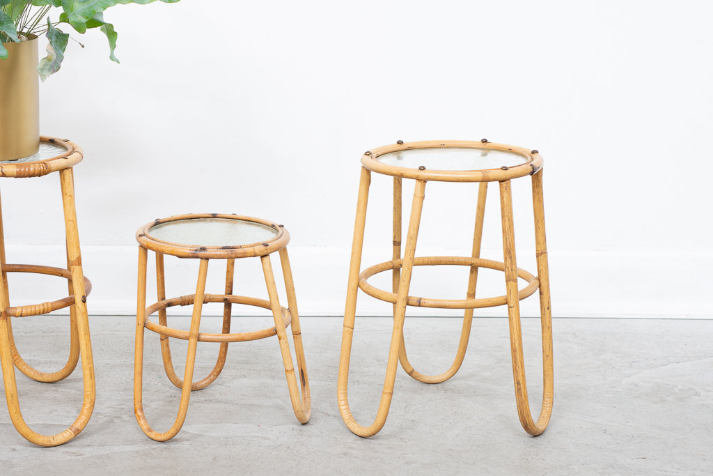 Vintage bamboo + glass plant stands