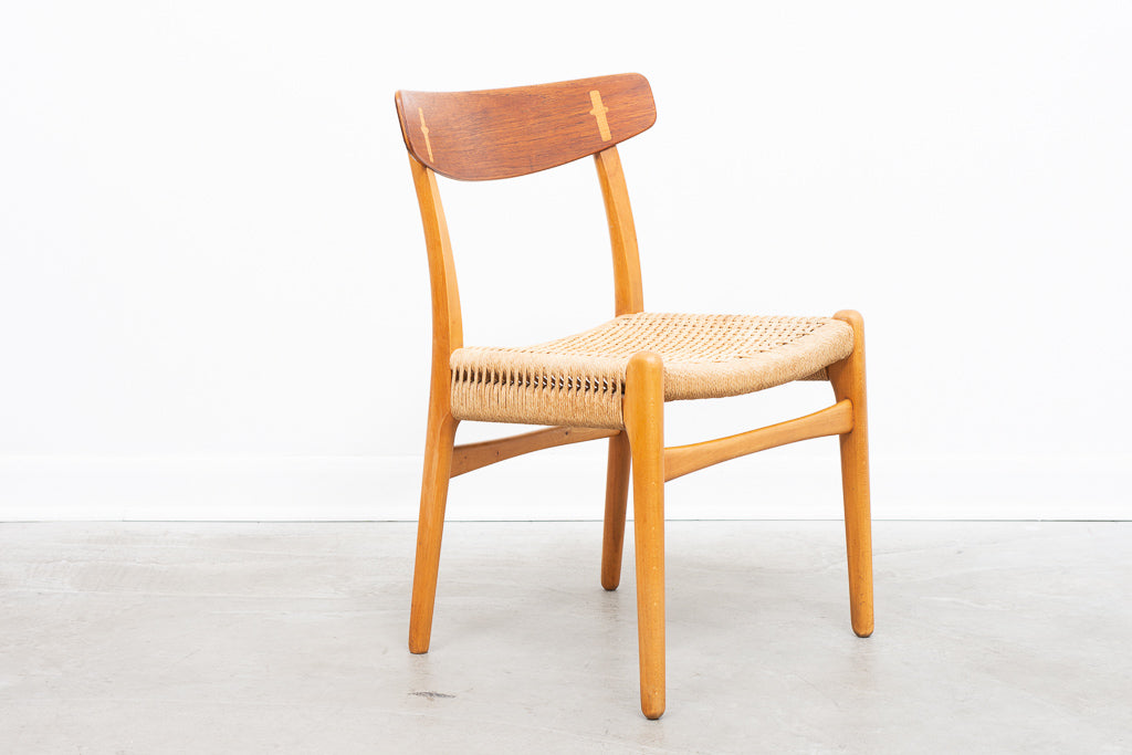 Five available: Model CH23 teak + beech dining chairs by Hans Wegner