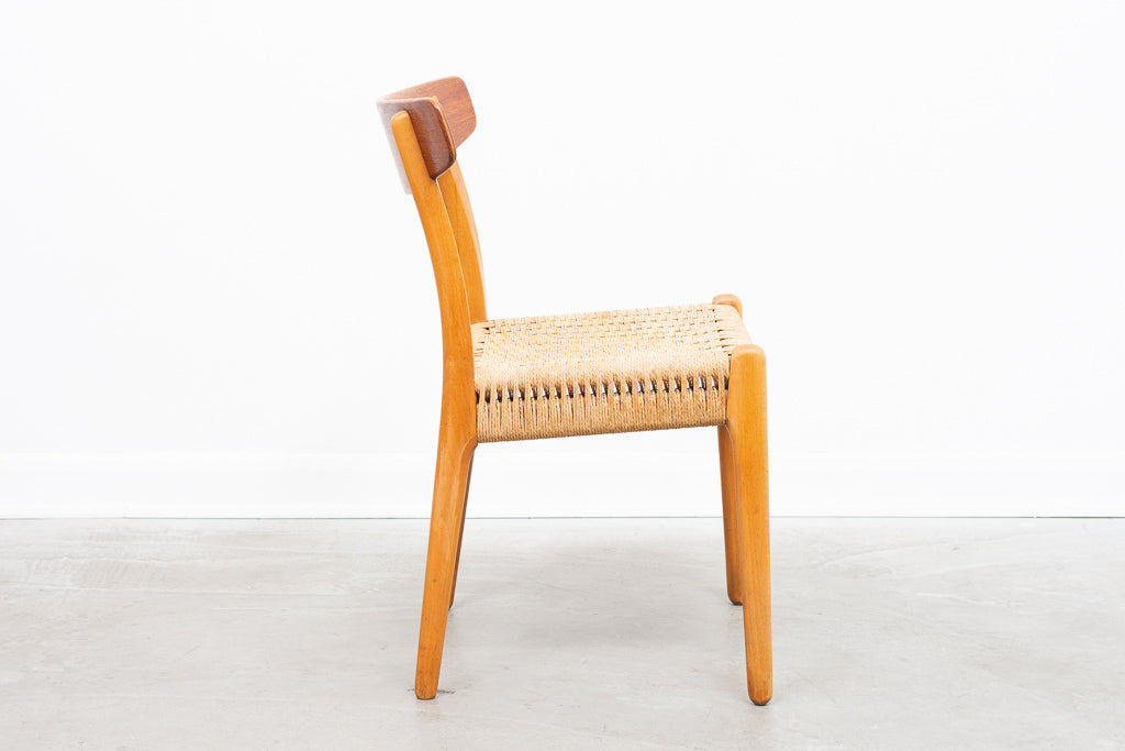 Five available: Model CH23 teak + beech dining chairs by Hans Wegner