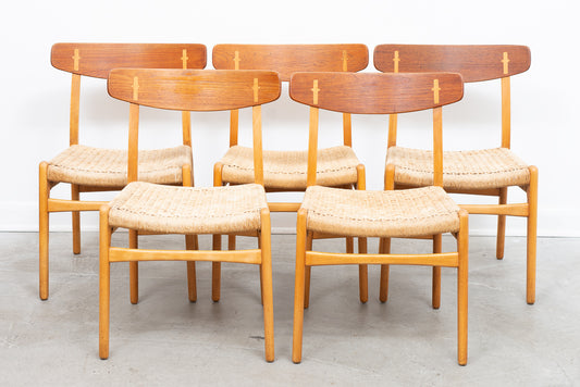 Five available: Model CH23 teak + beech dining chairs by Hans Wegner