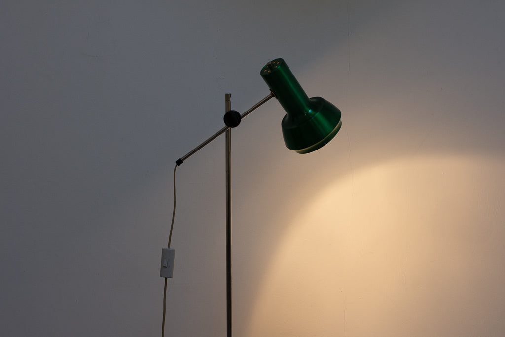 Vintage floor lamp with metallic green shade