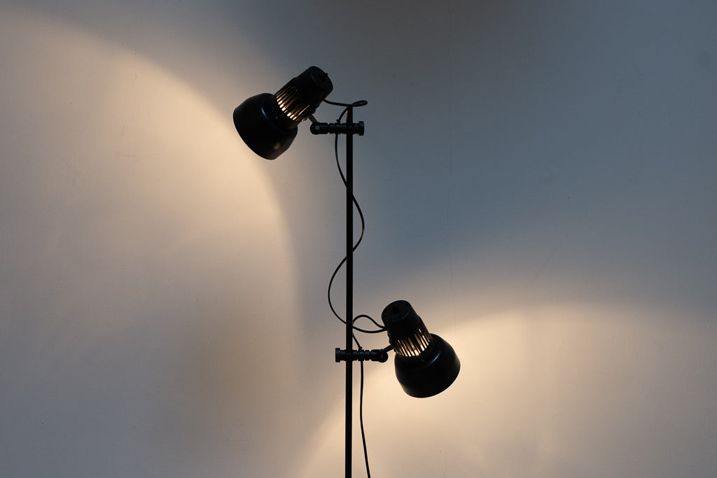 Twin-headed floor lamp with black shades