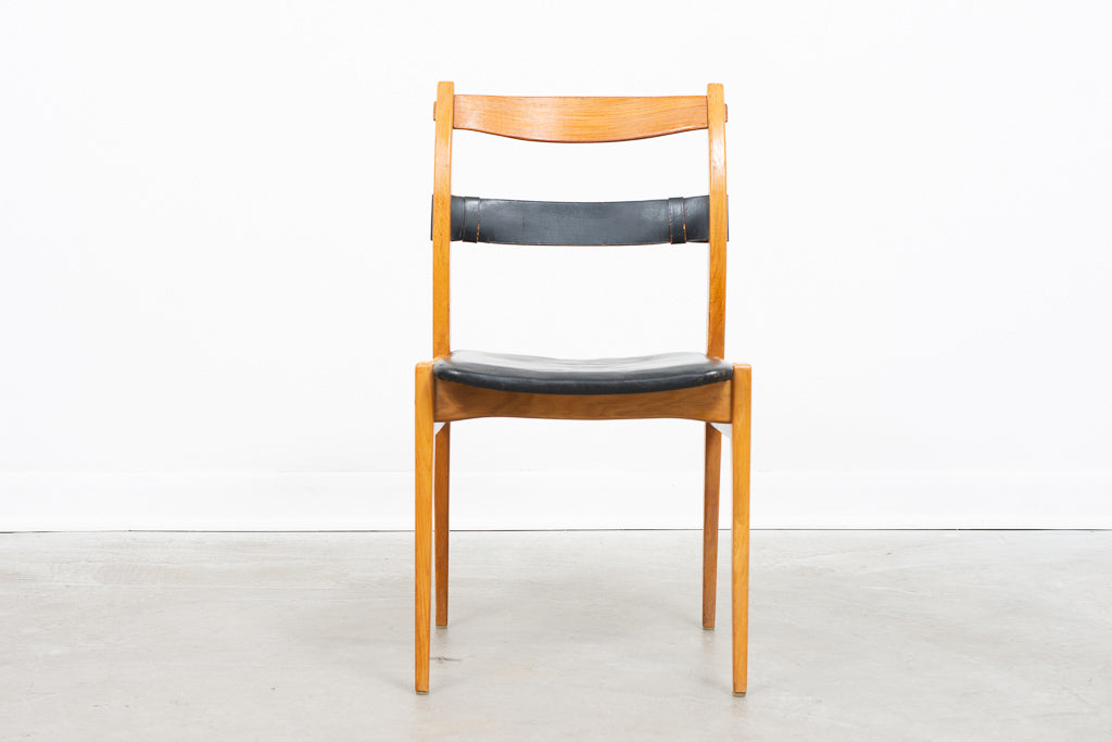 Leather + beech dining chairs by Yngve Ekström