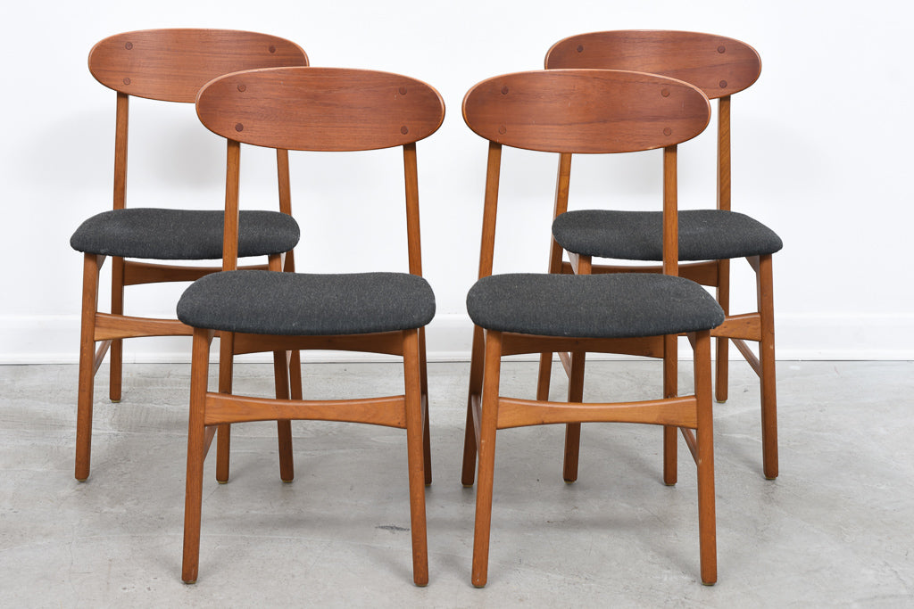 Set of four vintage teak + oak dining chairs