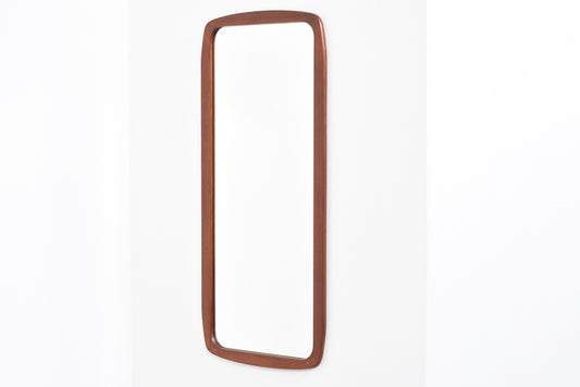 Danish teak-framed mirror with rounded edges