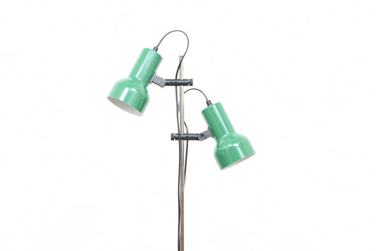 Twin-headed floor lamp with green shades