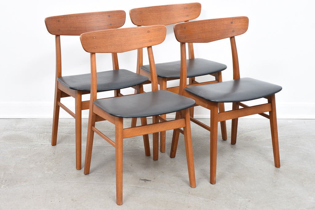 Set of four vintage teak + beech dining chairs